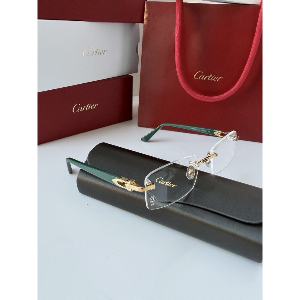 CARTIER CT0287O 009 Gold Green Transparent Clear Eyeglasses Rx Able AUTHENTIC - Picture 3 of 11